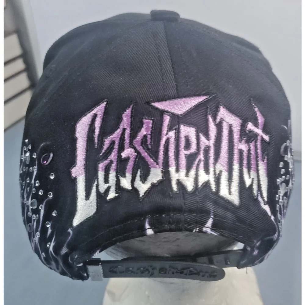 CASHED OUT HATS Purple Flame Black Purple Snapback Hat Skull Full Set COFLAMES
